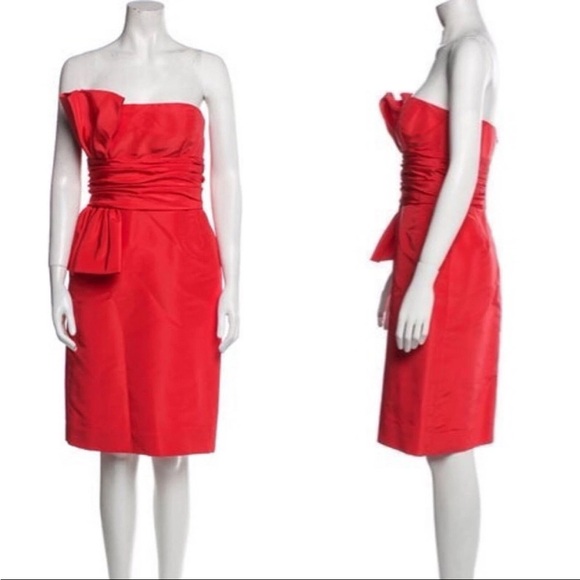 Oscar de la Renta Resort 2009 Coral Red Silk Strapless Cocktail Dress Size 4 - Picture 1 of 7